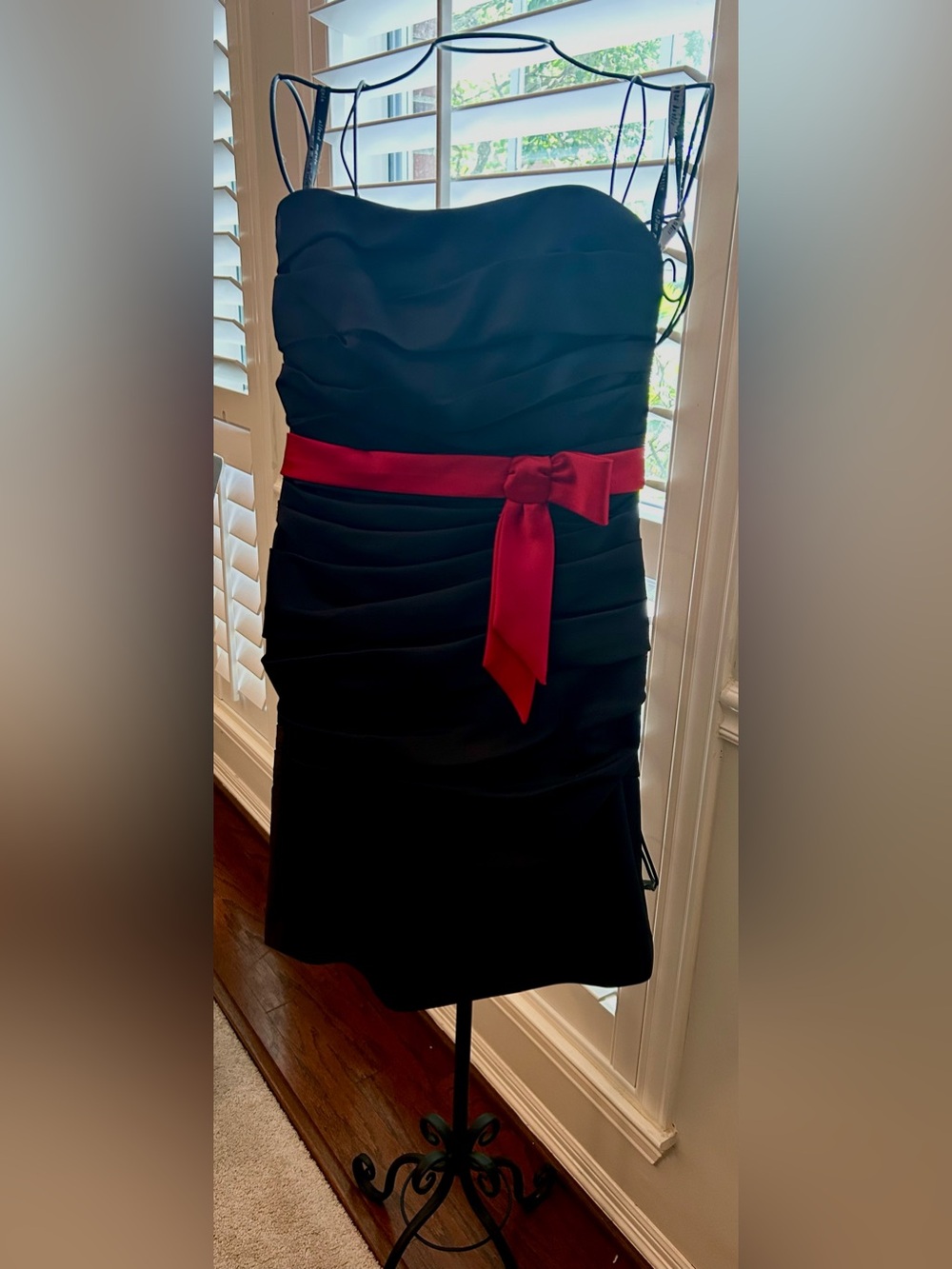 Alfred Angelo Black Midi Dress with Red Waist Sash